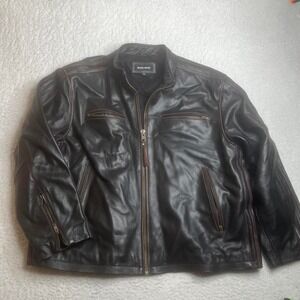 Vintage black‎ rivet men black quilt motorcycle leather jacket 90s stripe 2xl